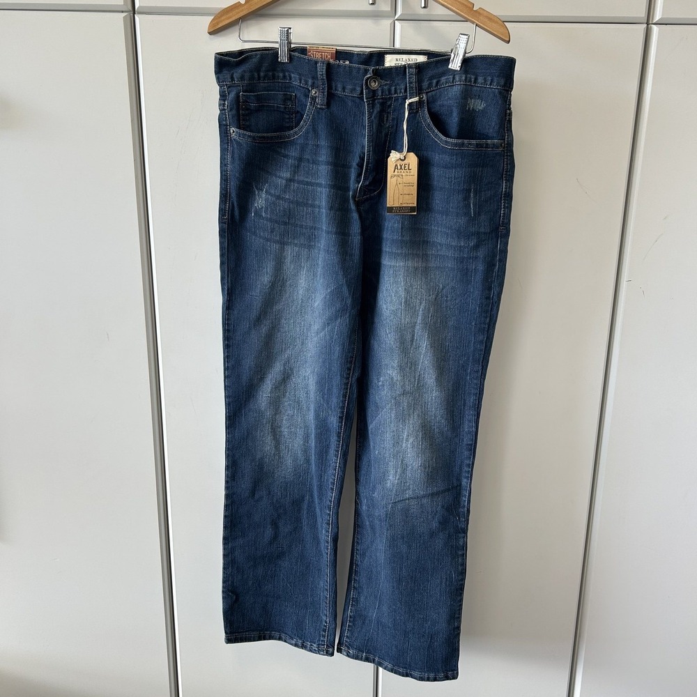 Axel Brand Relaxed Straight Leg Jeans Mens 32x32 Medium Wash Stretch Denim NEW